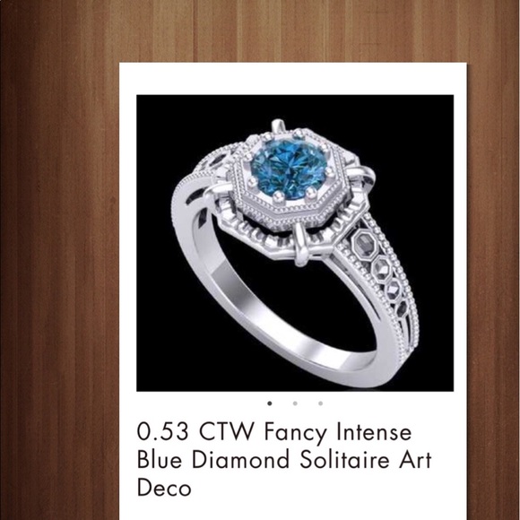 Jewelry - Fancy Intense Blue Diamond Solitaire Art Deco Ring